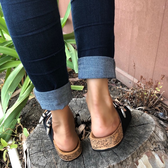 🆕BLACK WESTERN VEGAN DOUBLE STRAP SLIDES SANDALS - Picture 5 of 5